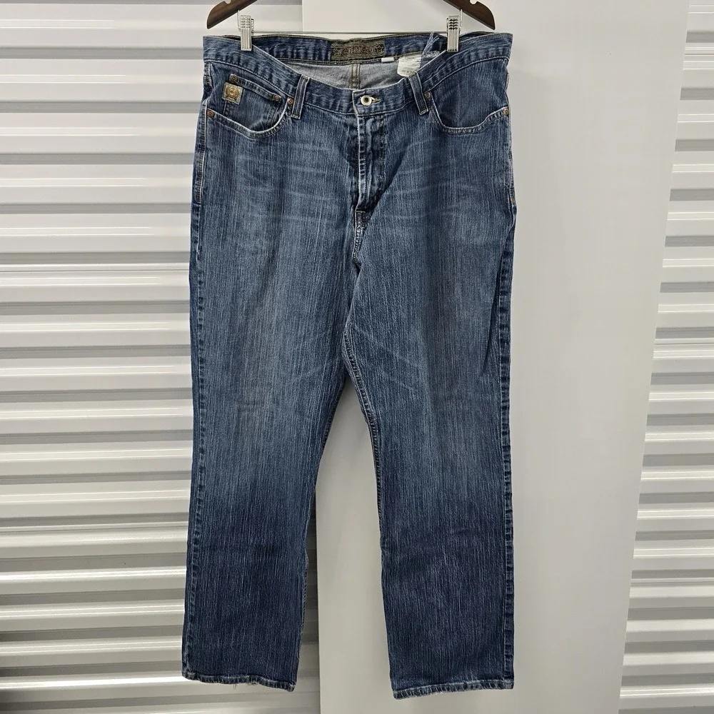Cinch Mens Jeans 37x31 Blue Straight Leg Western Cowboy Denim Distressed